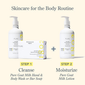 Beekman 1802 bottle staged in bathroom showing clean, scent-free lifestyle