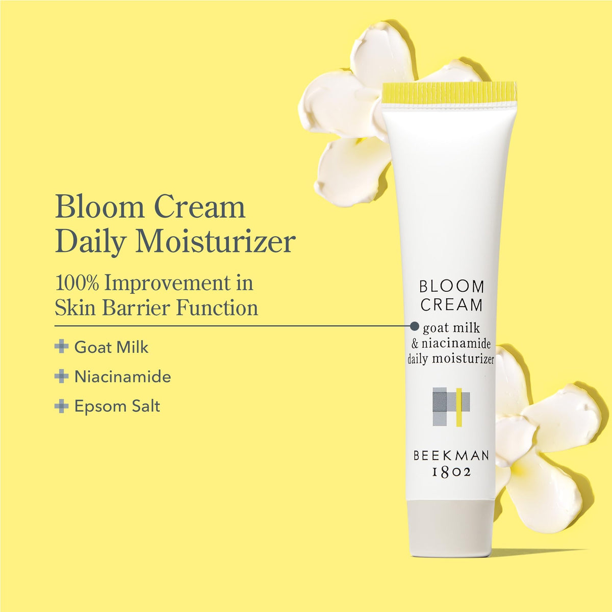 Beekman 1802 open jar texture showing light cream that absorbs quickly