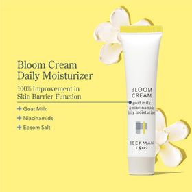 Beekman 1802 open jar texture showing light cream that absorbs quickly