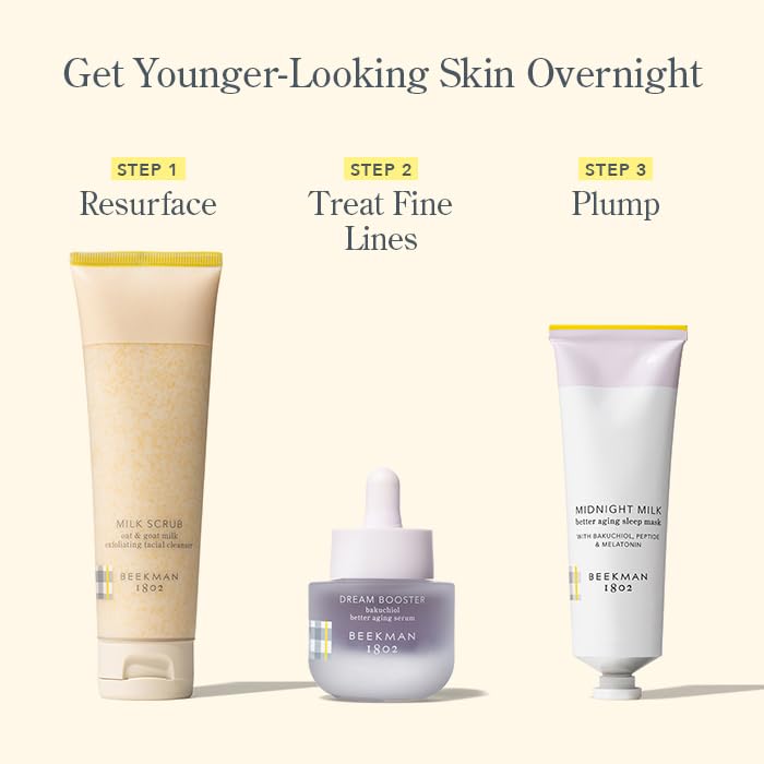 Beekman 1802 Dream Booster staged on bedside shelf as part of a soothing nighttime routine