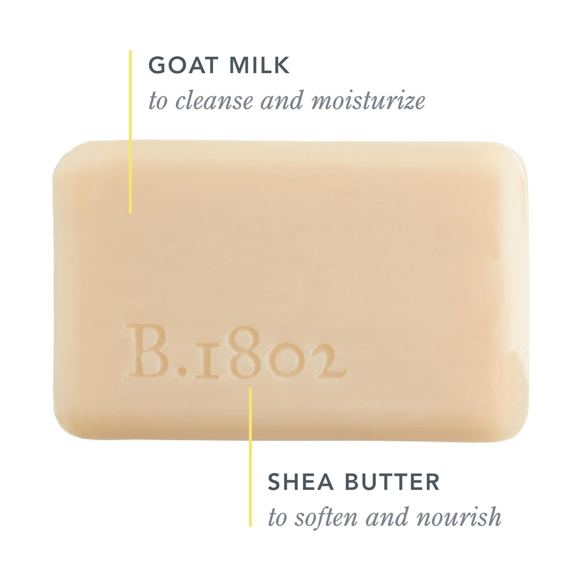 Beekman 1802 side profile of goat milk soap bar, dense triple-milled texture for longer life