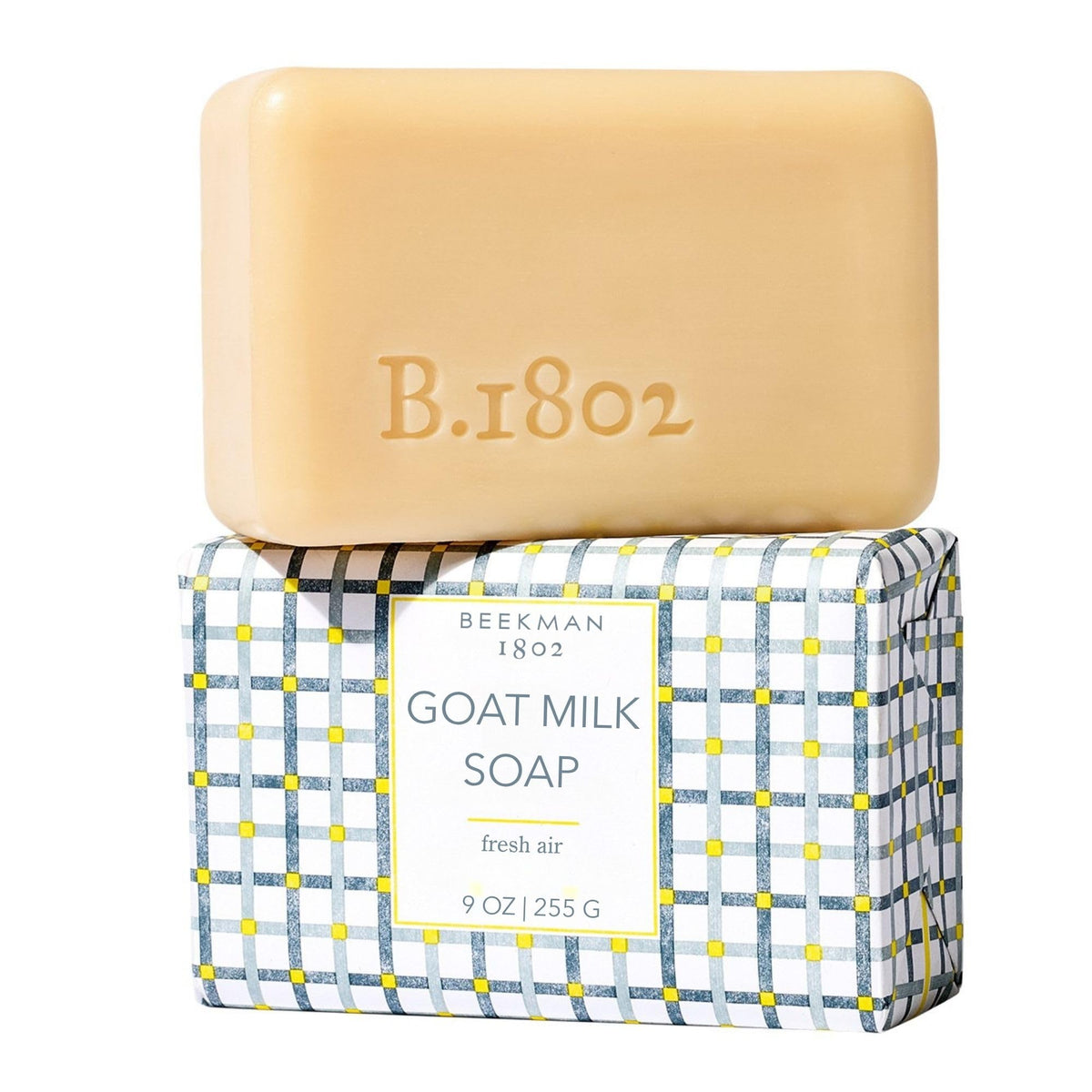 Beekman 1802 front packaging showing bar and fresh air scent, clear branding and benefit