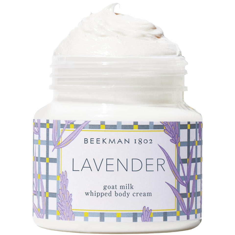 Beekman 1802 front jar lavender showing packaging and calming scent benefit
