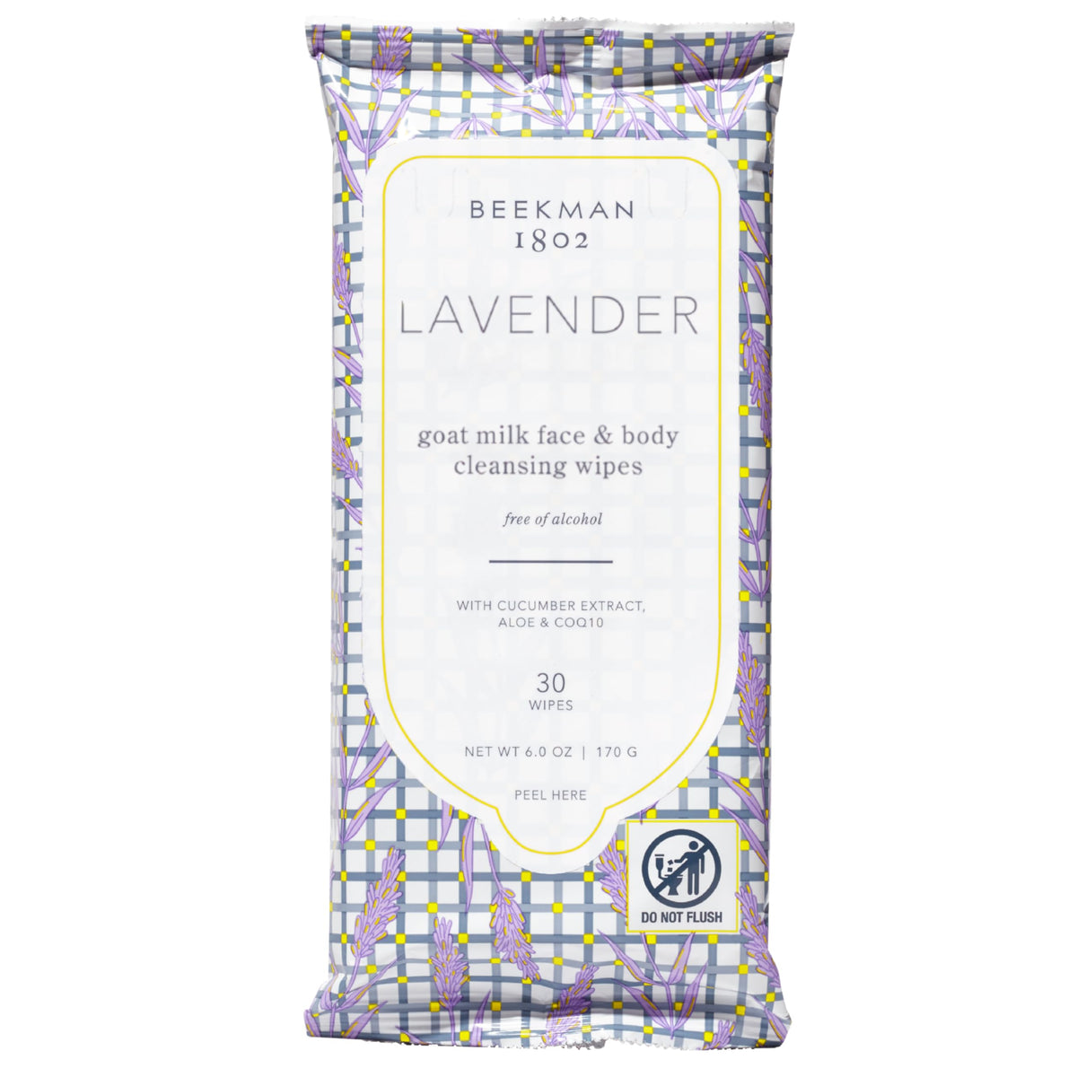 Beekman 1802 front pack showing lavender wipes and benefits
