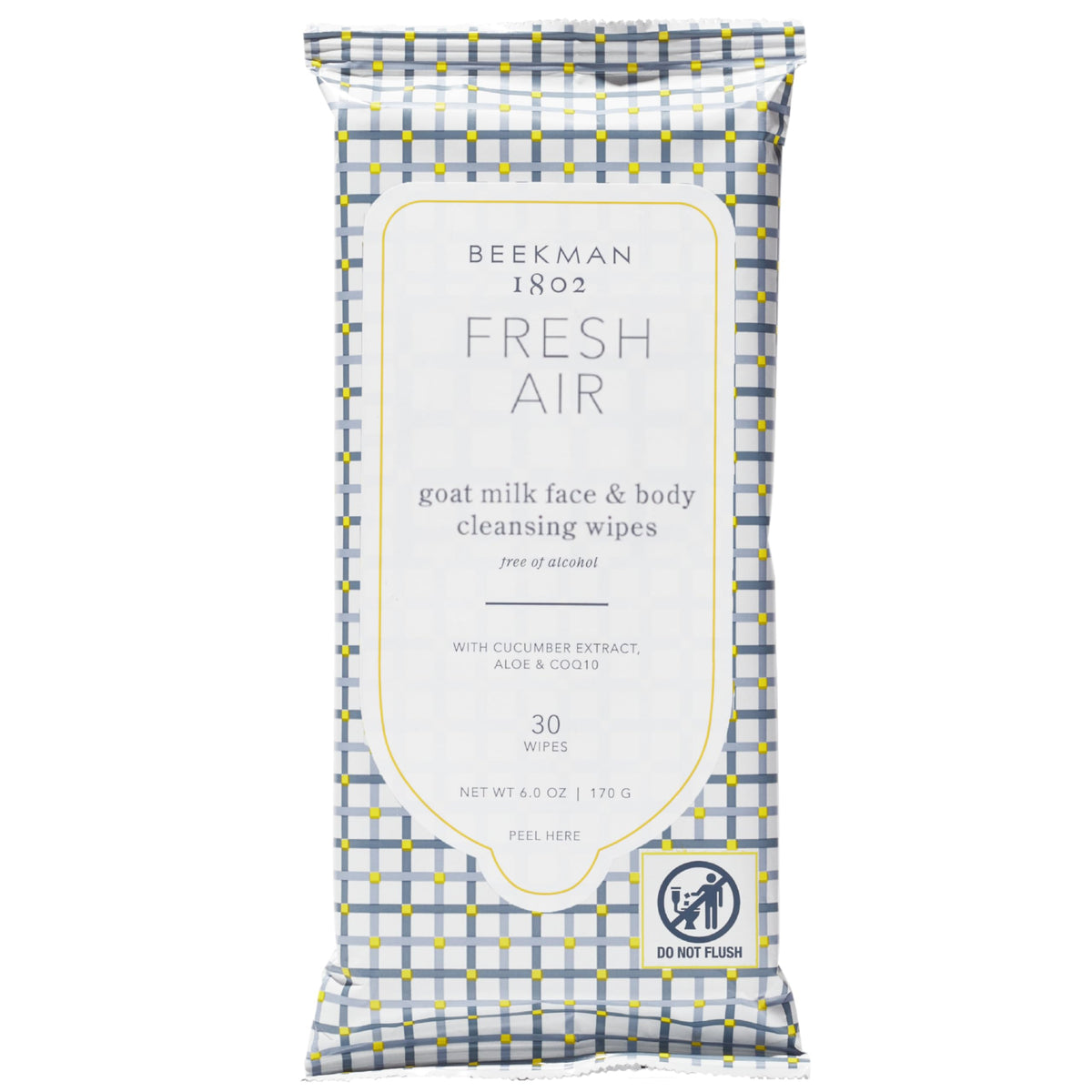Beekman 1802 front packaging showing 30-count wipes and resealable pouch benefit convenience