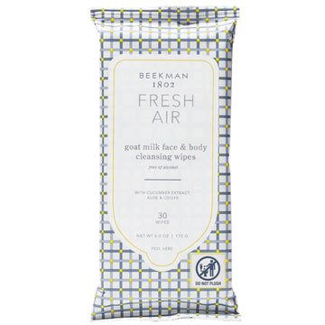 Beekman 1802 front packaging showing 30-count wipes and resealable pouch benefit convenience