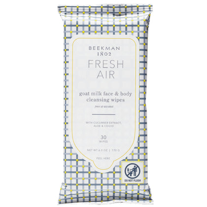 Beekman 1802 front packaging showing 30-count wipes and resealable pouch benefit convenience