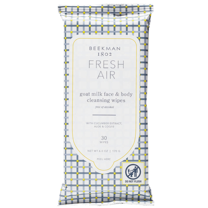 Beekman 1802 front packaging showing 30-count wipes and resealable pouch benefit convenience