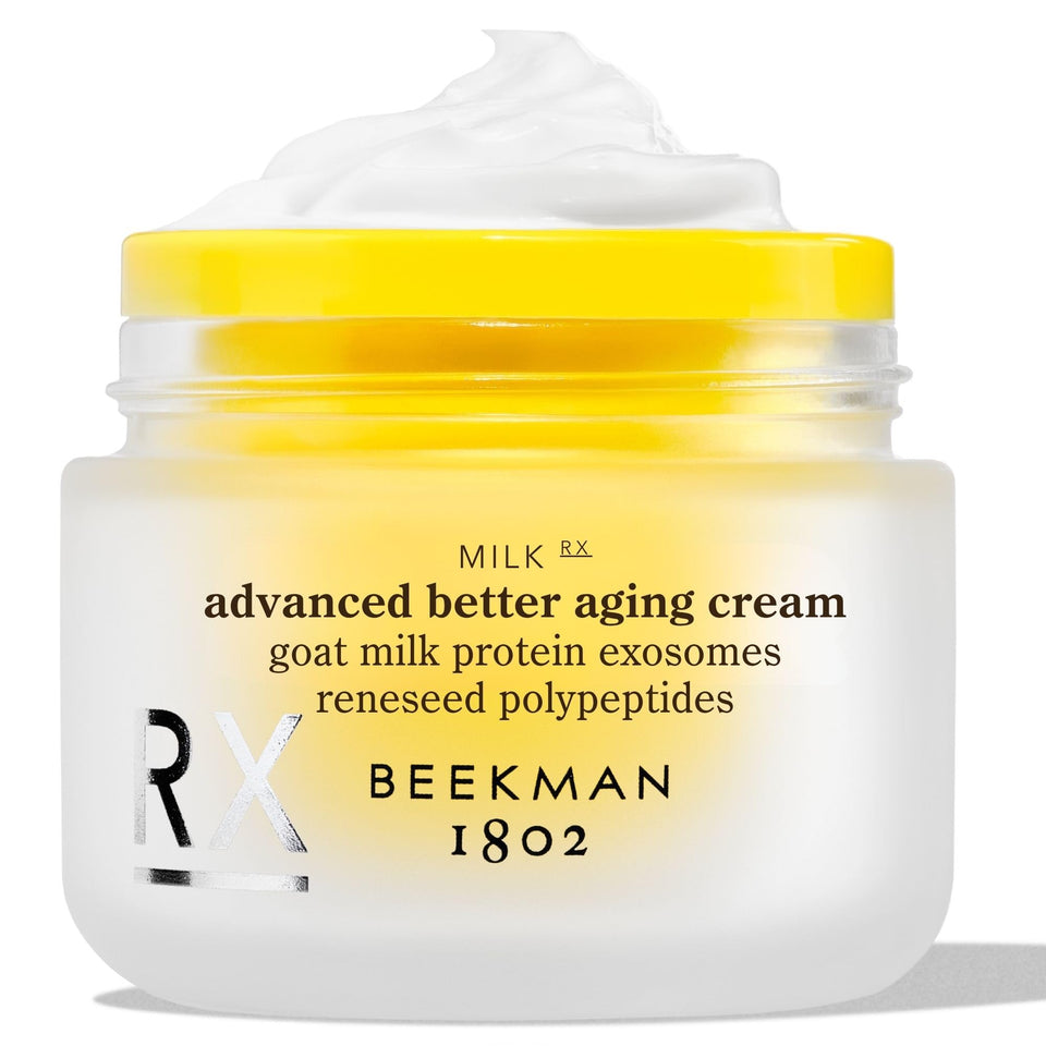 Beekman 1802 front packaging showing moisturizer jar and brand, showcasing elegant shelf presence