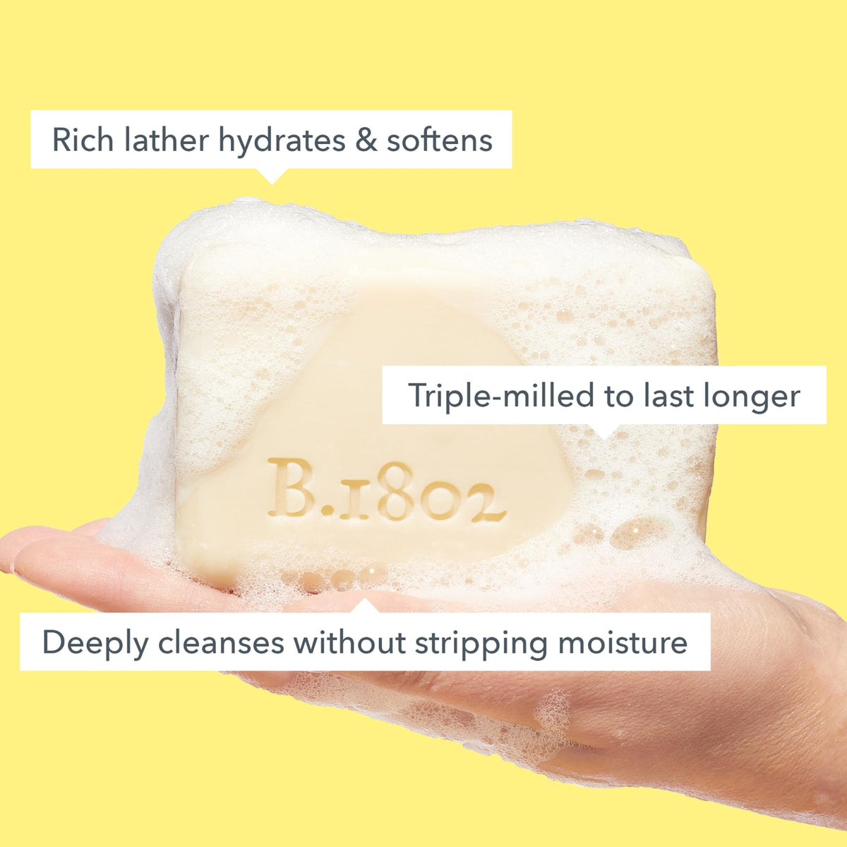 Beekman 1802 goat milk soap bar side profile showing dense triple-milled shape for long-lasting use