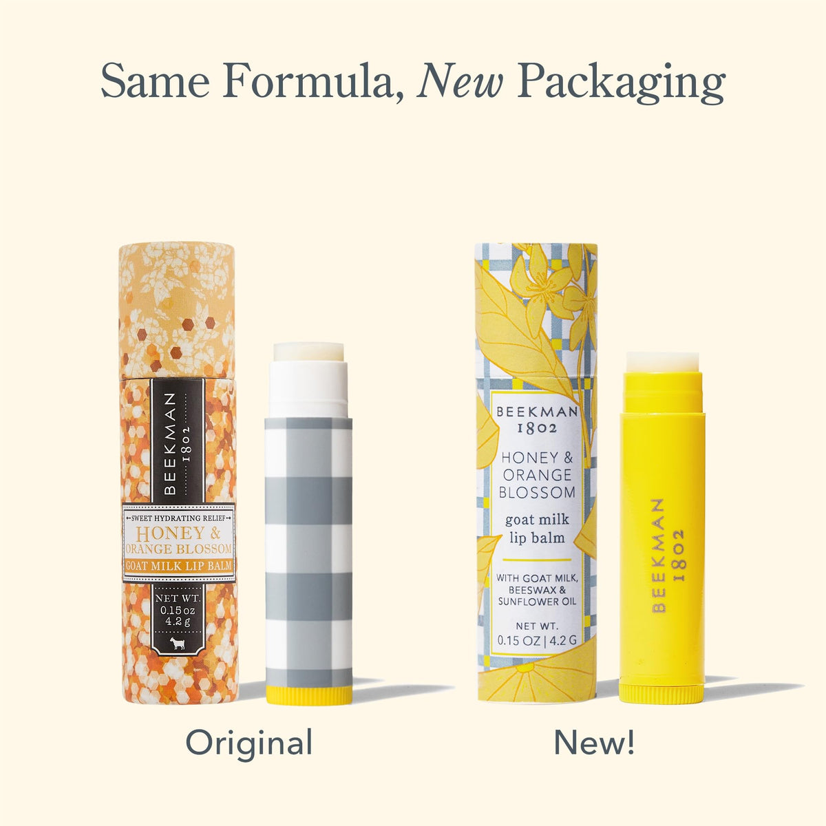 Beekman 1802 paper tube close-up showing eco-friendly packaging advantage