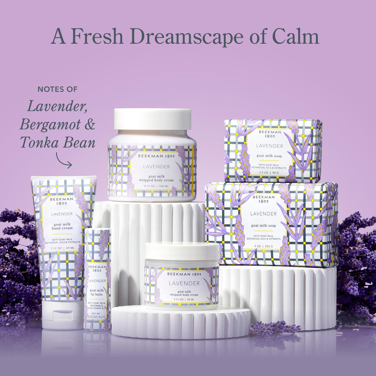 Beekman 1802 label detail displaying key ingredients and gentle formulation benefit
