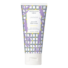 Beekman 1802 front tube view showing lavender scent and travel size benefit