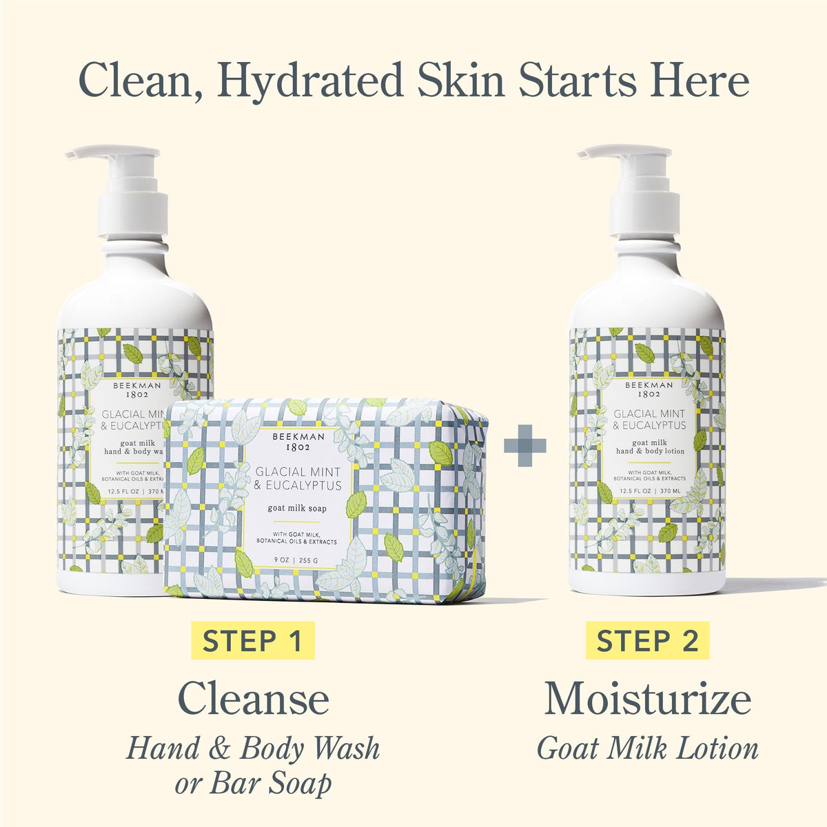 Beekman 1802 on bathroom shelf in lifestyle scene promoting routine
