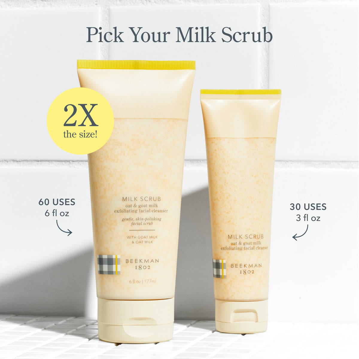 Beekman 1802 oat and goat milk ingredients displayed to show soothing benefits
