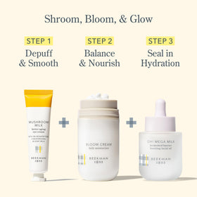 Beekman 1802 jar on bathroom shelf in routine setting showing daily-use benefit