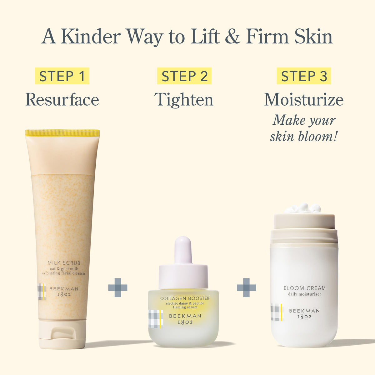 Beekman 1802 serum on bathroom counter in morning routine scene