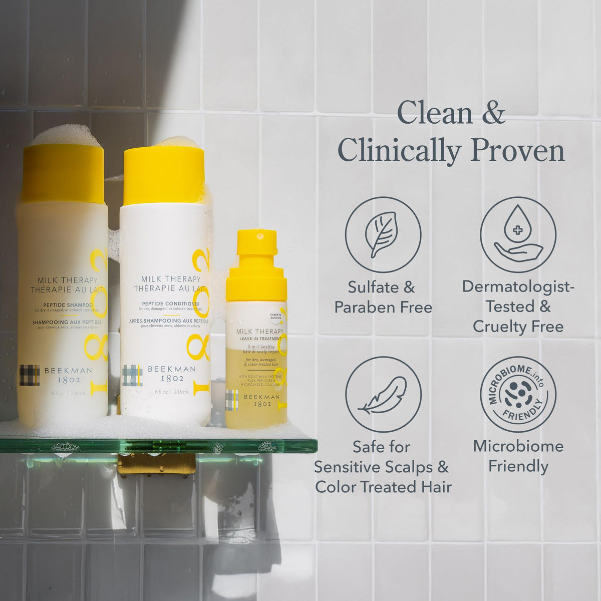 Beekman 1802 used on color-treated hair showing smoother shiny results