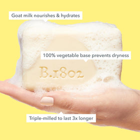 Beekman 1802 close-up soap texture highlighting creamy lather