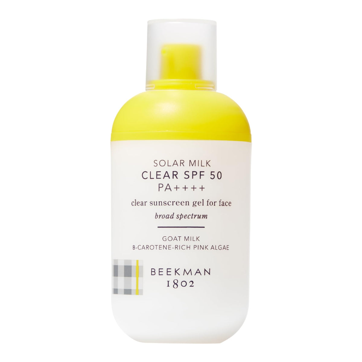 Beekman 1802 front packaging showing SPF 50 and clear sunscreen benefits