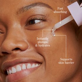 Beekman 1802 serum texture on skin close-up highlighting lightweight hydration