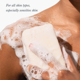 Close-up of triple-milled texture on Beekman 1802 bar, illustrating creamy lather generation and durability