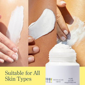 Beekman 1802 hand applying cream demonstrating smooth spreadability