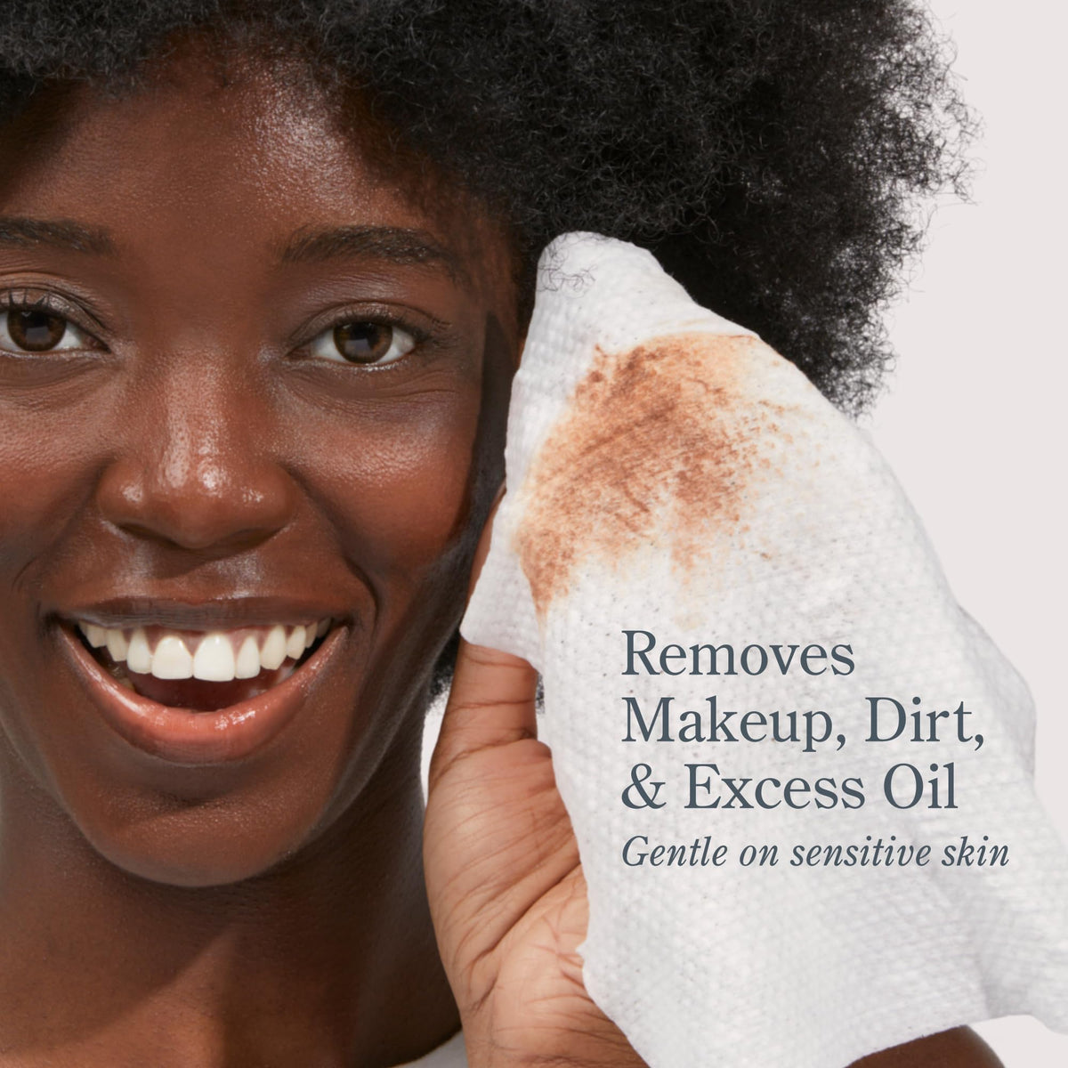 Beekman 1802 wipe in hand removing makeup for quick convenience
