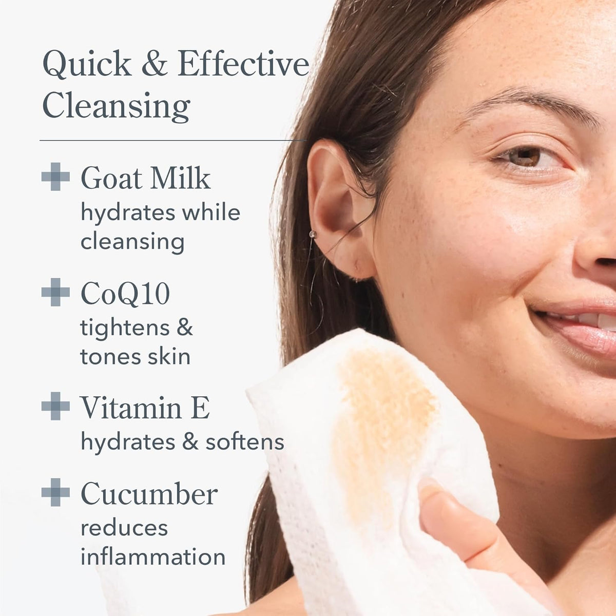Beekman 1802 close-up wipe texture showing gentle fibers and moisture