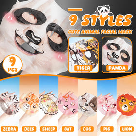 Beenefits nine animal character masks laid out to show variety