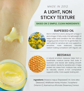 Rubbing Beesalene into hands to restore moisture quickly