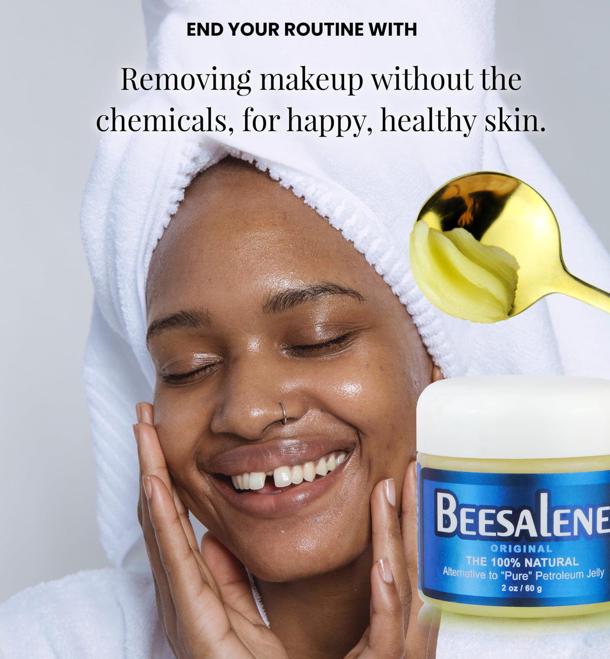 Beesaluxe Beesalene removing makeup from cotton pad showing gentle cleansing benefit