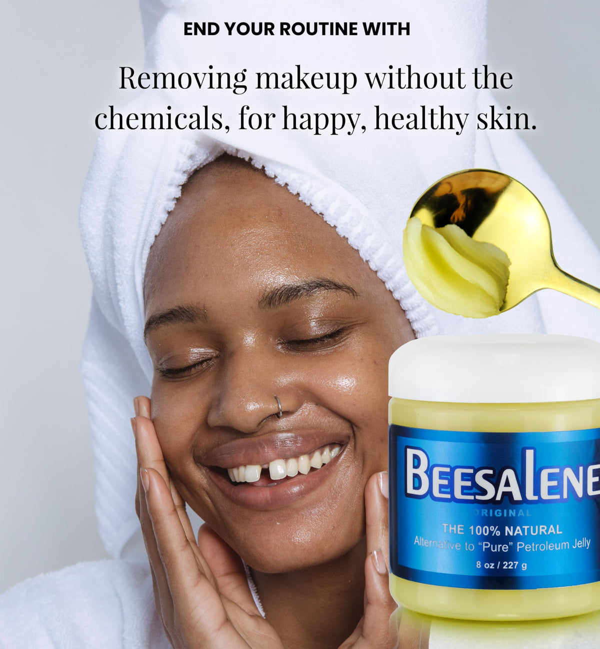 Removing eye makeup with Beesaluxe balm for gentle, effective cleansing benefit