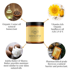 BeesOline open jar revealing creamy beeswax jelly that nourishes dry skin