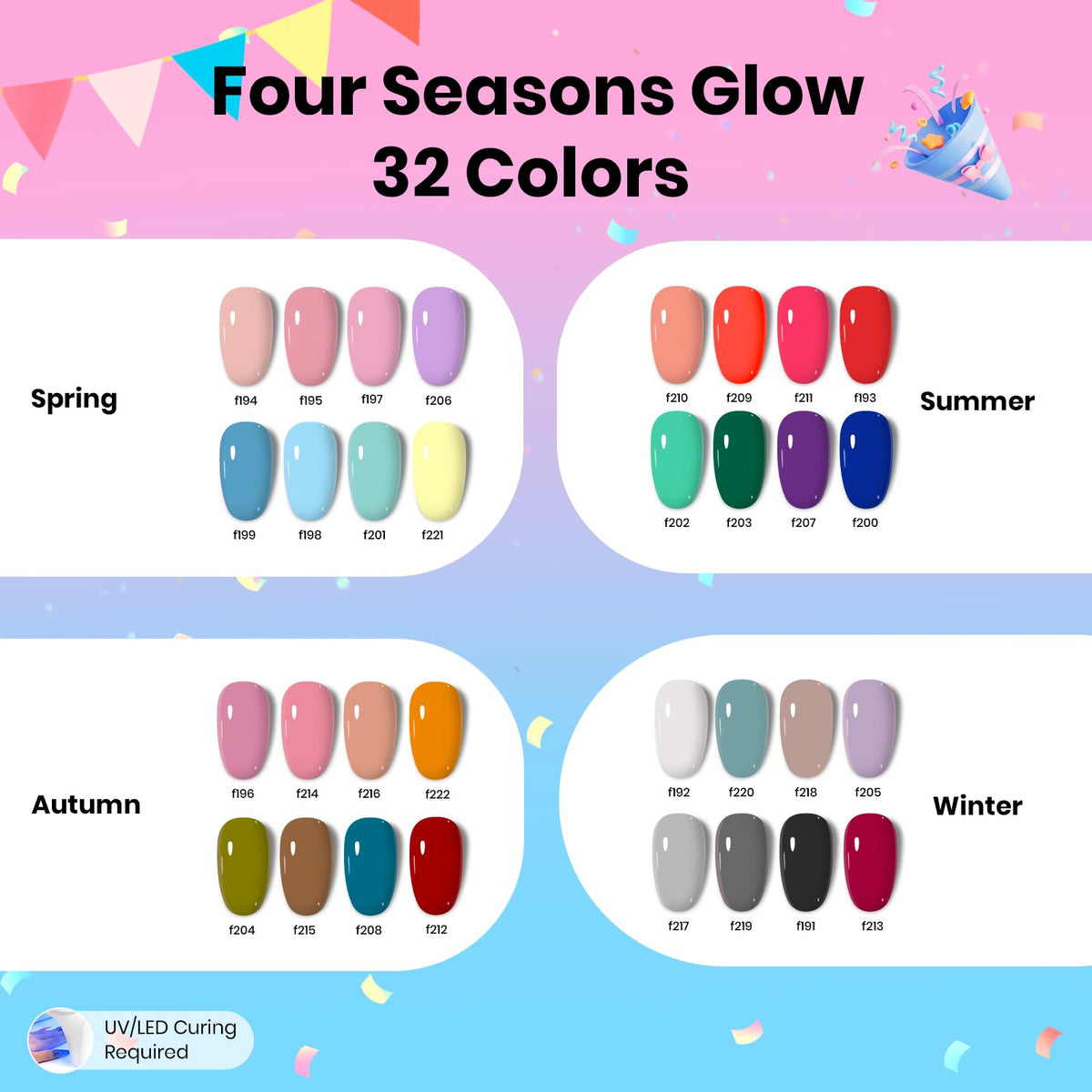 beetles 32 color bottles fanned out to display seasonal shade variety and inspiration