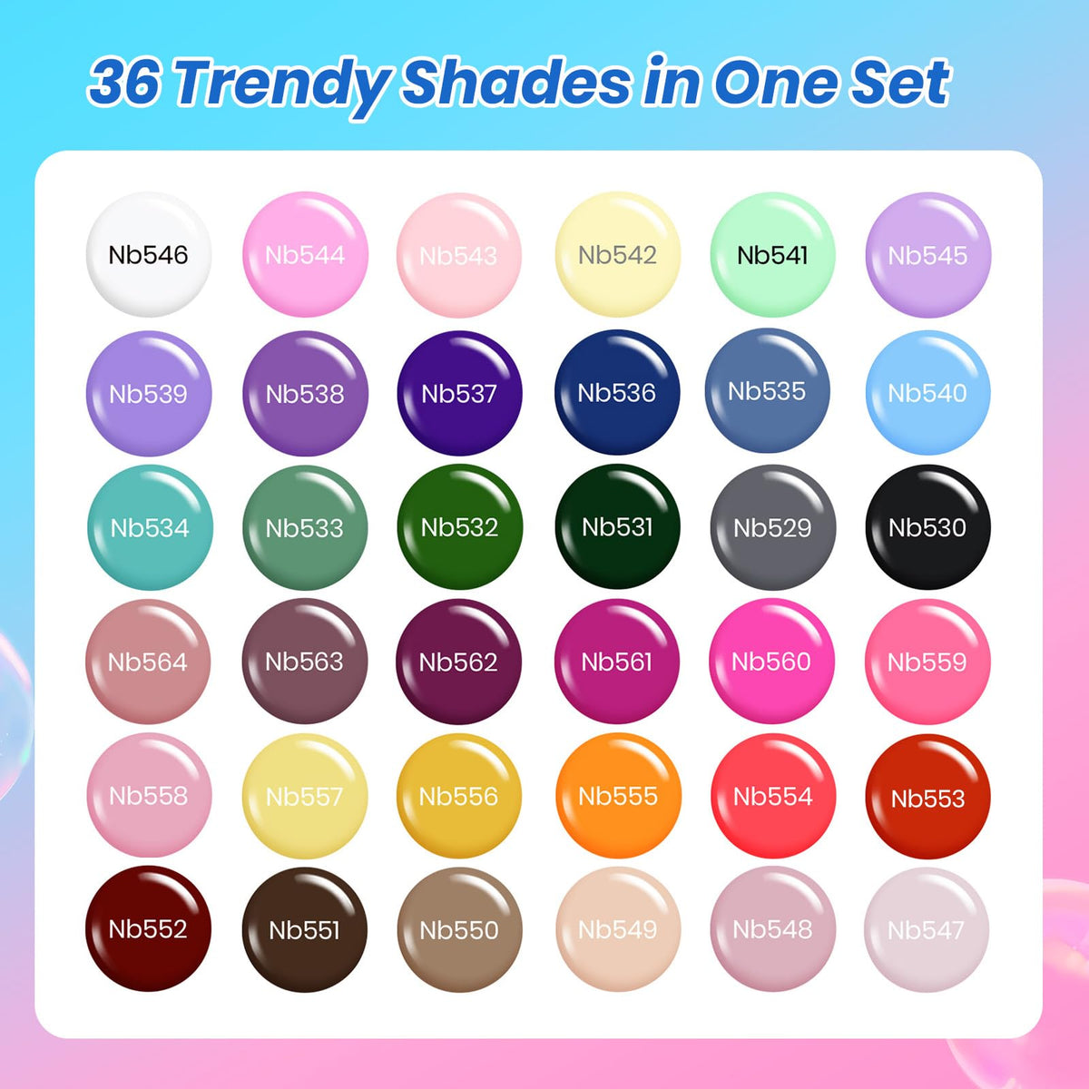 beetles 36 color array fanned display illustrating shade variety for seasonal looks