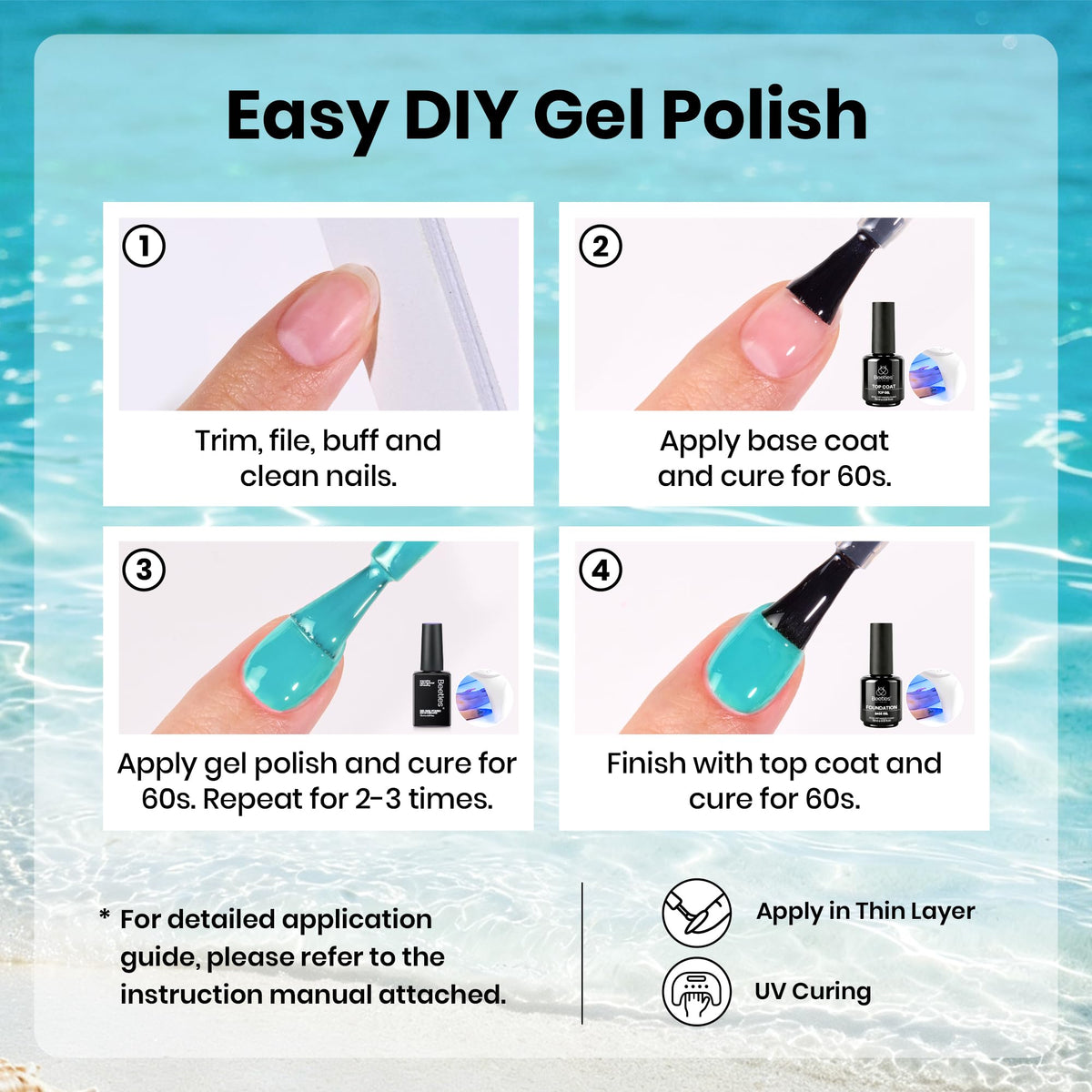 Beetles accent nails ombre design mixing mint to navy, inspiring creative nail art