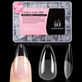 Beetles front packaging of 384pcs almond medium tips showing kit convenience