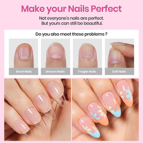 Beetles applied almond tips on hand demonstrating natural salon look