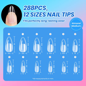 beetles almond tips layout demonstrating size range and easy fitting benefit
