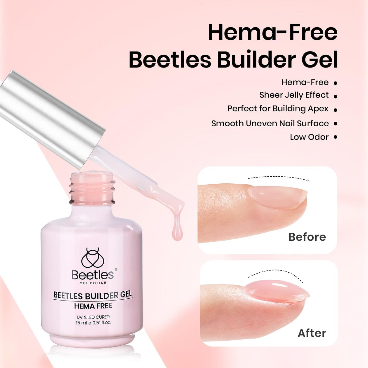 Beetles brush applying builder gel to tip for precise extension control