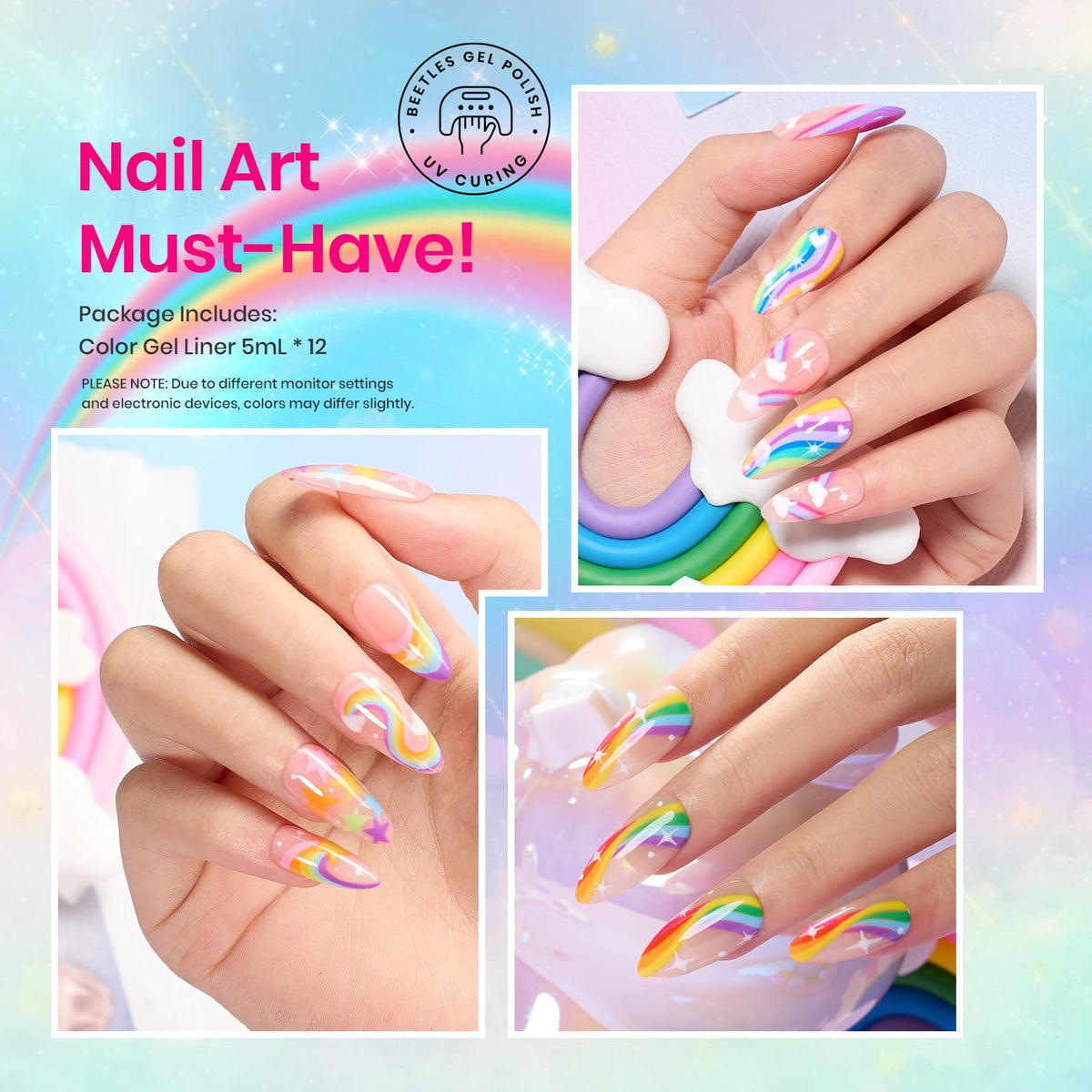 beetles Gel Polish painting a neon French tip showing fast, neat application