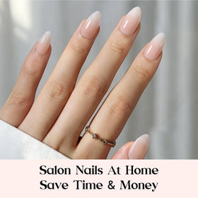 Beetles Gel Polish press-on nail being applied to a fingertip, demonstrating easy at-home use