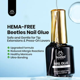 beetles gel polish being applied to a clear press-on nail for secure, long-lasting hold