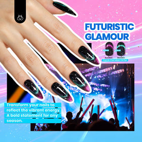 beetles applied cat eye manicure on hands displaying vibrant reflective finish