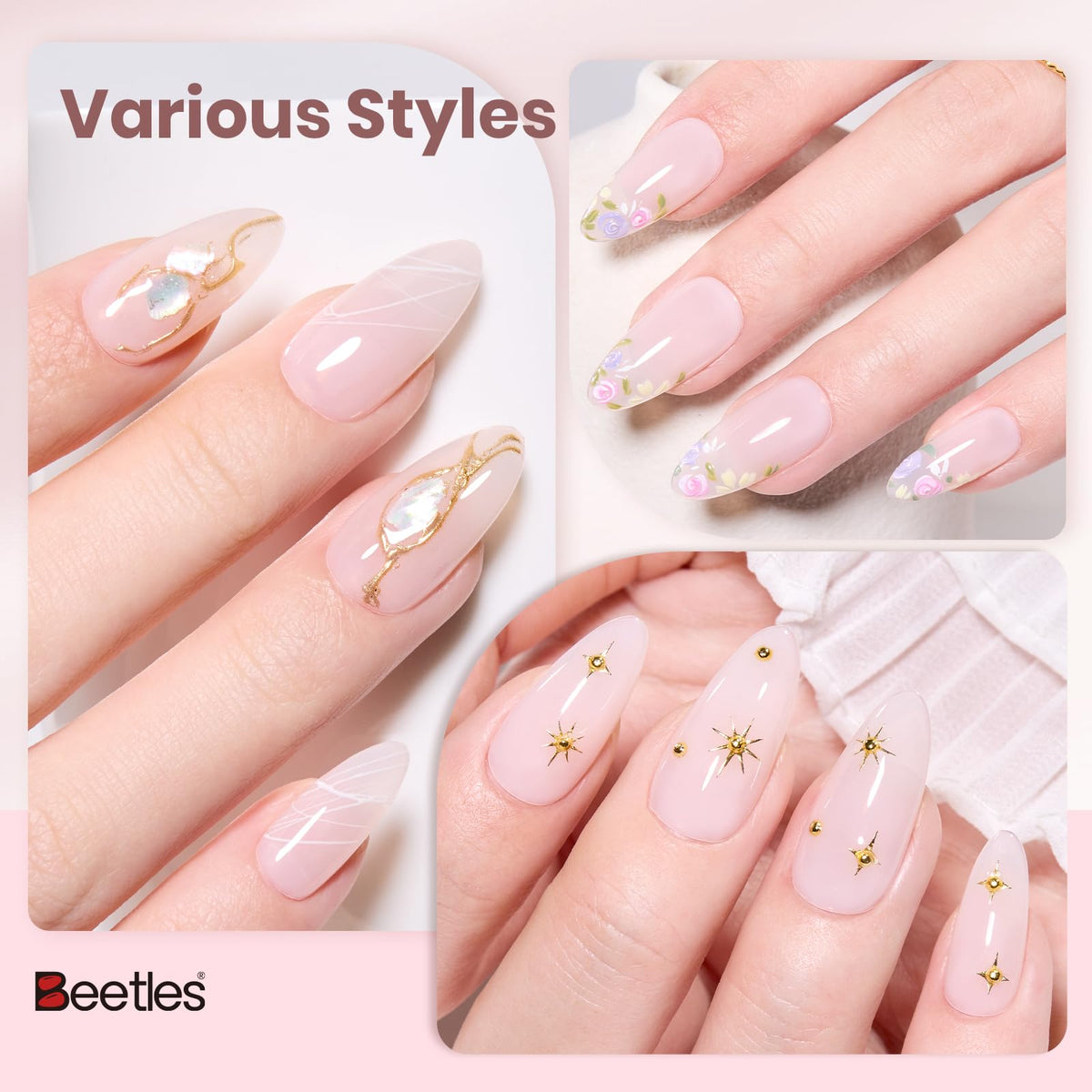 Beetles applied on natural nails showing warm neutral pink and everyday elegance