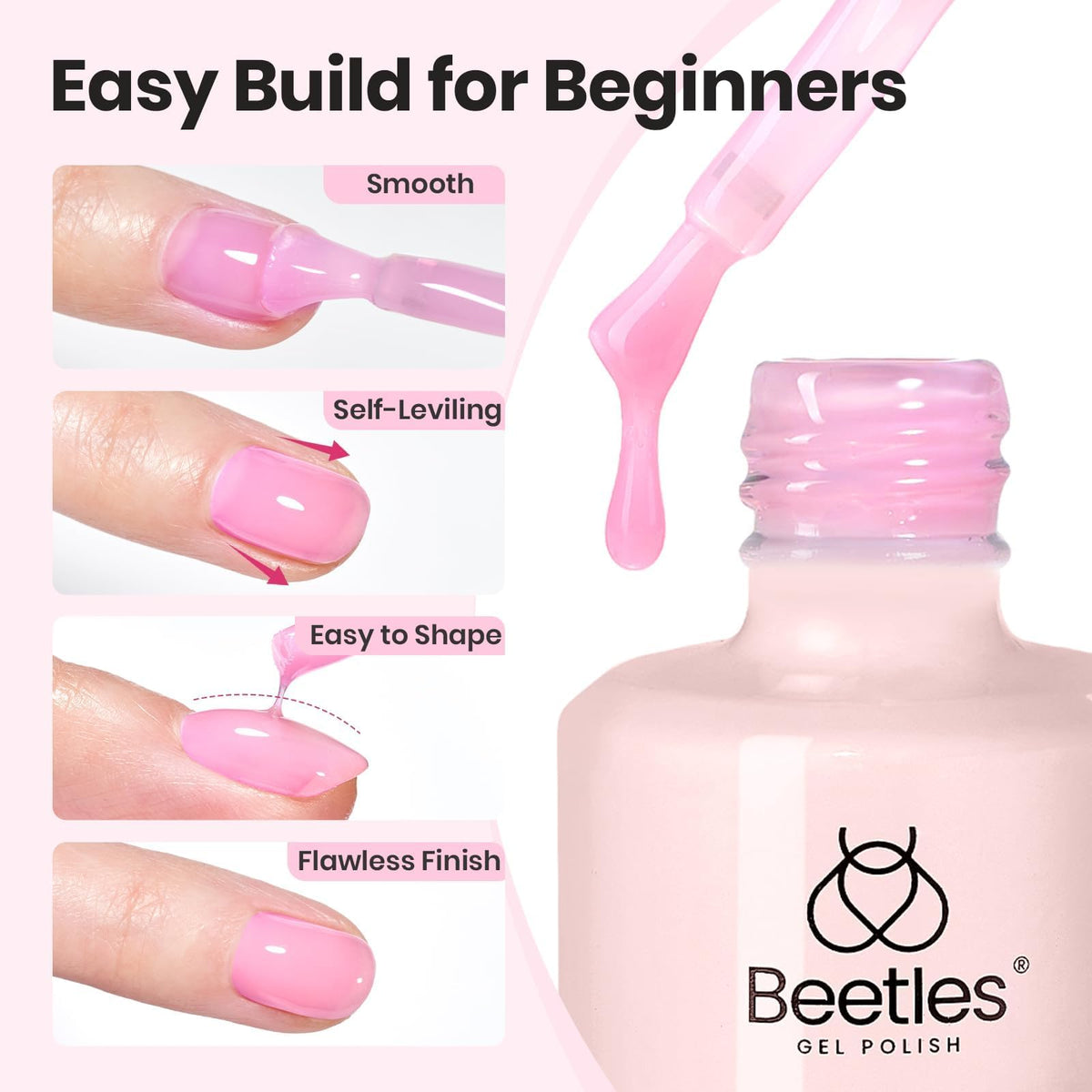 Beetles gel texture close-up showing smooth self-leveling consistency benefit