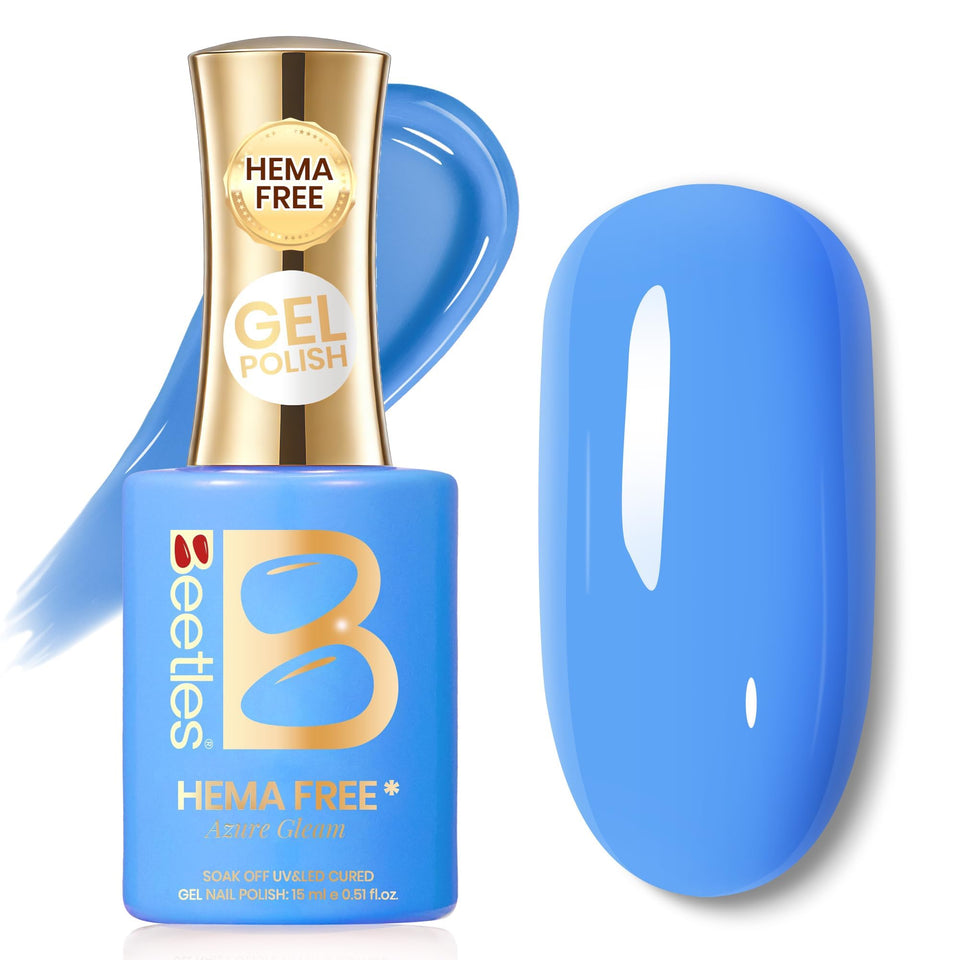 Beetles azure gleam front bottle shows full 15ml neon blue for easy identification and bold color