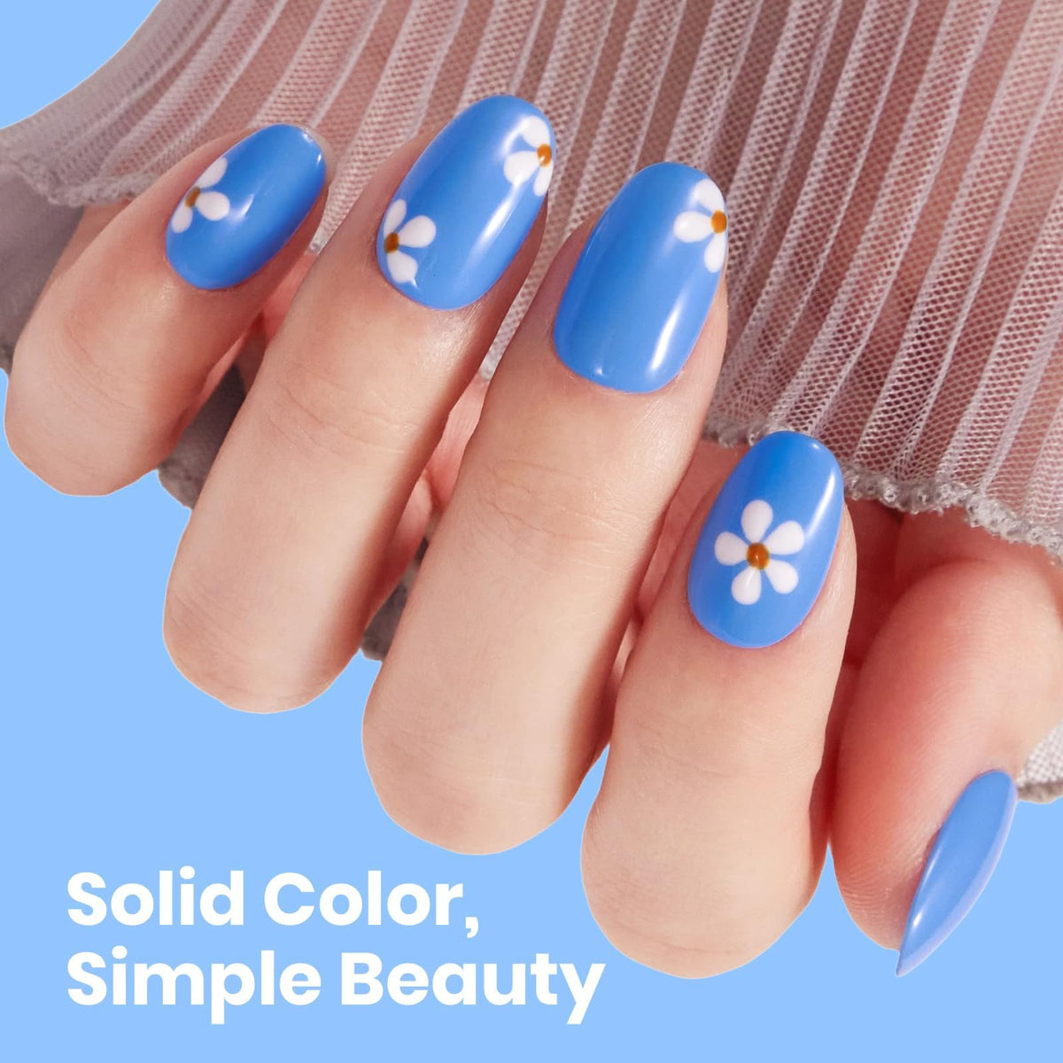 Beetles azure gleam nail swatch fan showing true neon blue finish and versatile opacity