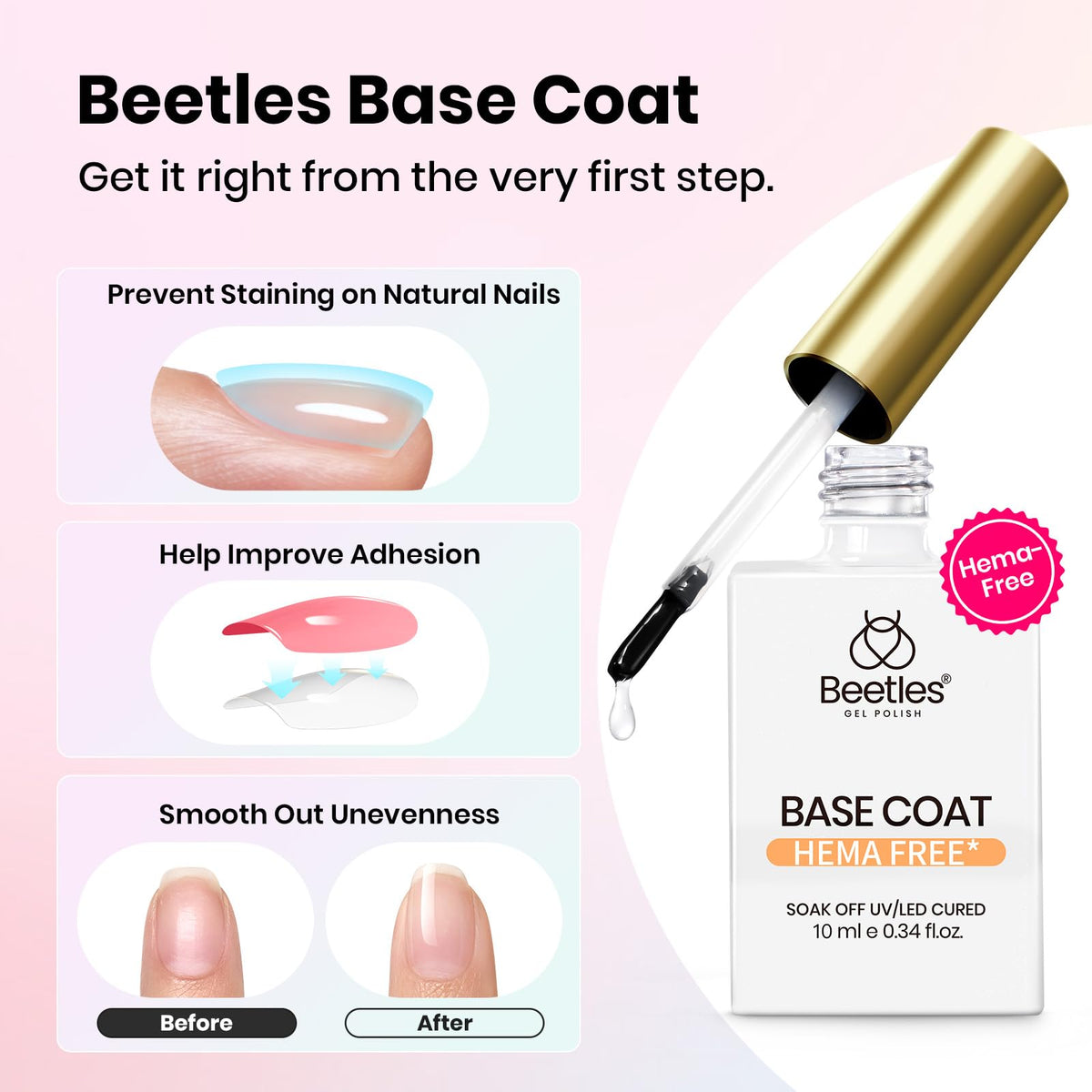 beetles base coat application on nail improving adhesion and strength